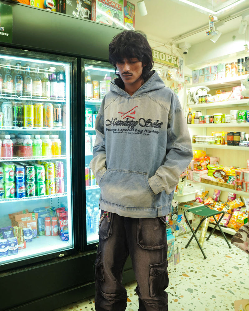 Washed Denim Oversized Hoodie – Street Hip-Hop Edition