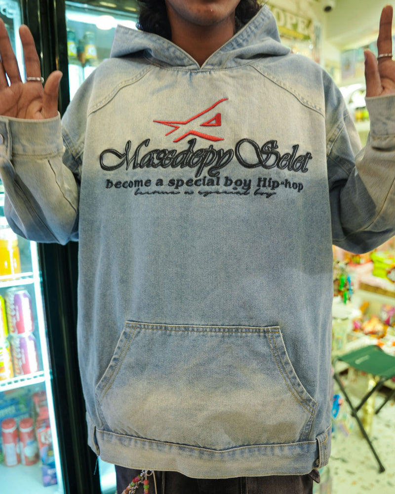 Washed Denim Oversized Hoodie – Street Hip-Hop Edition