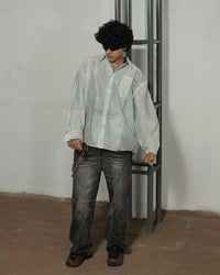 Oversized Sheer Striped Shirt in Mint Green