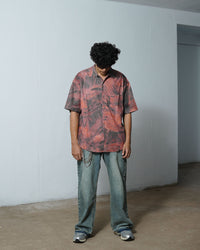 Rust Wave Pattern Oversized Shirt