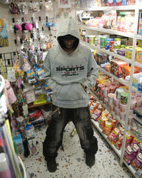 Washed Denim Oversized Hoodie – “Market Sports Division” Edition