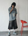 Oversized Washed Denim T-Shirt with Embroidered Graphic
