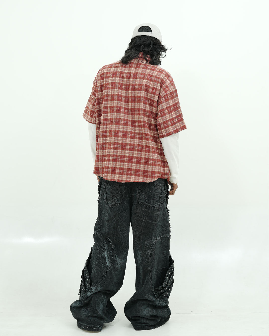 Rust Plaid Cross Appliqué Oversized Street Shirt