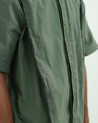 Olive Green Embroidered Short Sleeve Shirt with Bead Detail