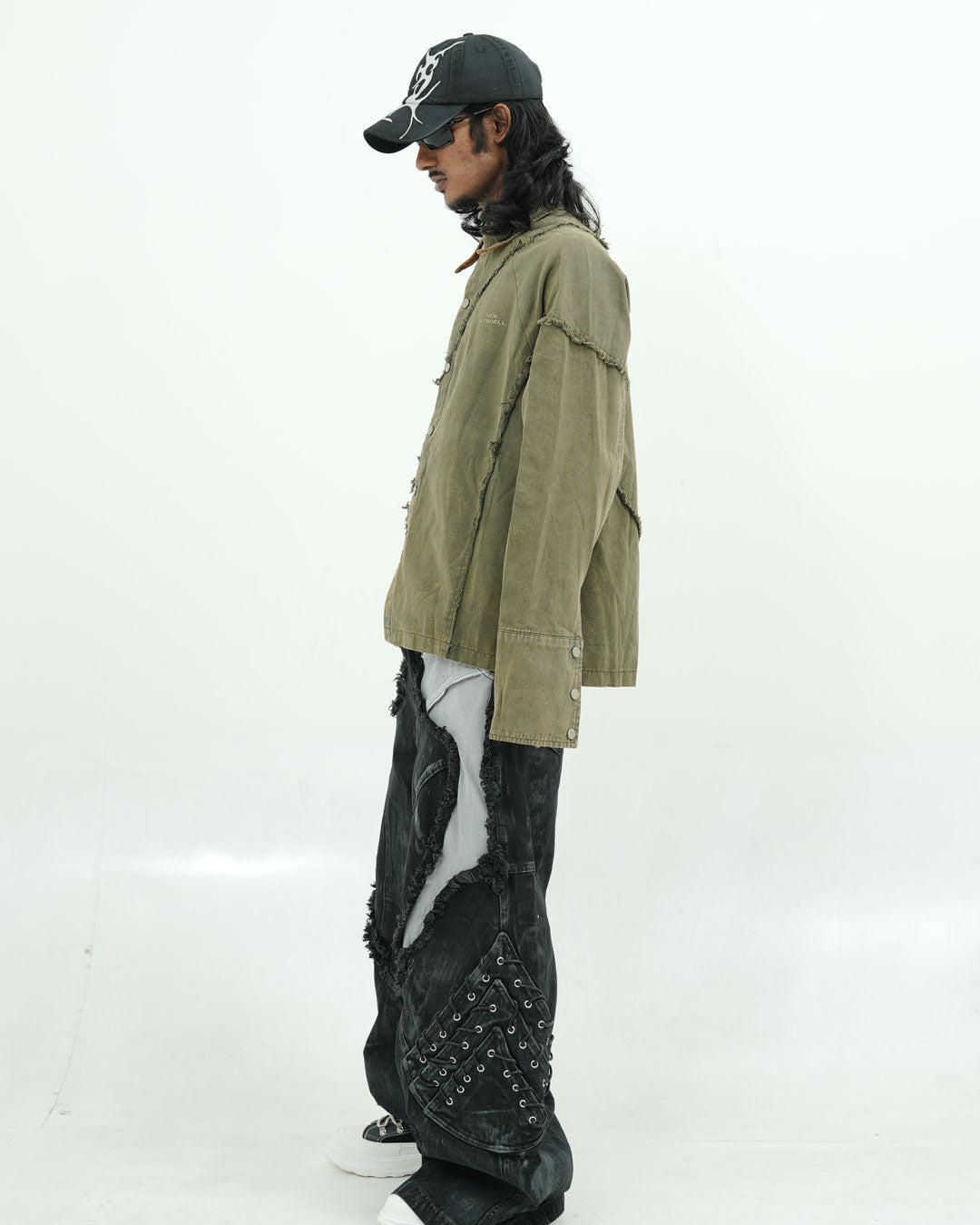 Olive Distressed Seam Utility Oversized Shirt