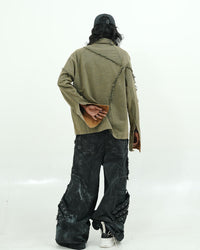 Olive Distressed Seam Utility Oversized Shirt