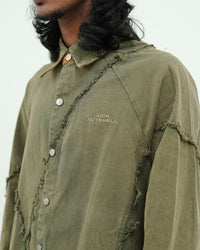 Olive Distressed Seam Utility Oversized Shirt