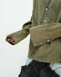 Olive Distressed Seam Utility Oversized Shirt