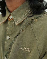 Olive Distressed Seam Utility Oversized Shirt