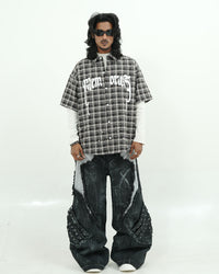 Black Plaid Pearl Embellished Oversized Shirt