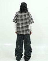 Black Plaid Pearl Embellished Oversized Shirt