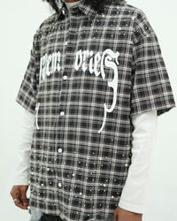 Black Plaid Pearl Embellished Oversized Shirt