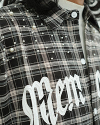 Black Plaid Pearl Embellished Oversized Shirt