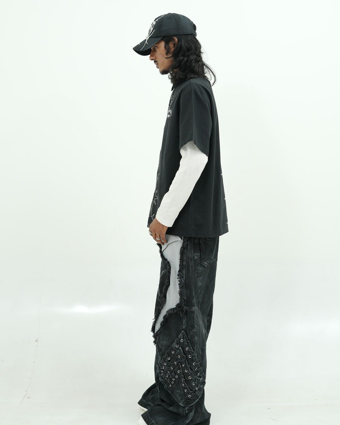 GATHERCLUB STAR STITCH OVERSIZED BLACK SHIRT