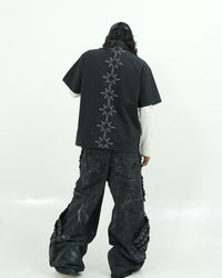 GATHERCLUB STAR STITCH OVERSIZED BLACK SHIRT