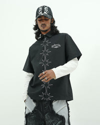 GATHERCLUB STAR STITCH OVERSIZED BLACK SHIRT