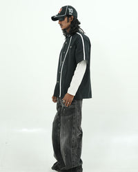Black Contrast Piping Utility Oversized Street Shirt