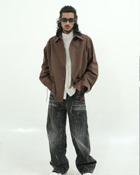 Brown Minimal Oversized Double Layer Utility Shirt