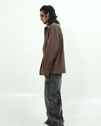 Brown Minimal Oversized Double Layer Utility Shirt
