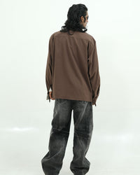 Brown Minimal Oversized Double Layer Utility Shirt