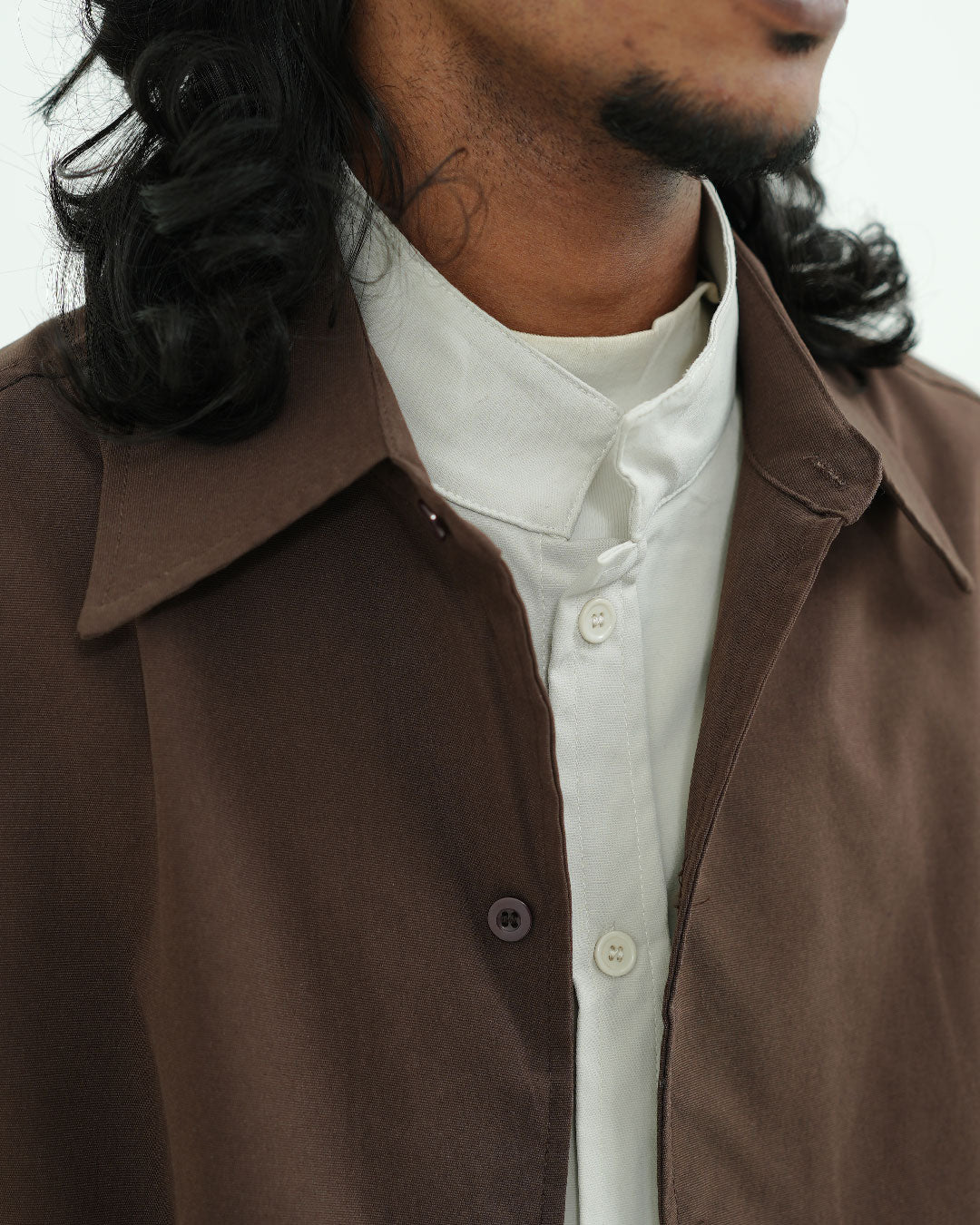 Brown Minimal Oversized Double Layer Utility Shirt