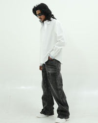 Men’s Layered Oversized White Shirt with Contrast Inner Check Panel