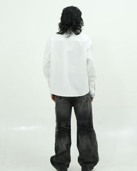 Men’s Layered Oversized White Shirt with Contrast Inner Check Panel