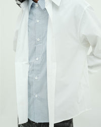 Men’s Layered Oversized White Shirt with Contrast Inner Check Panel