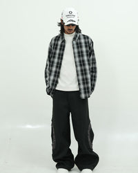 Oversized Black Check Textured Shirt