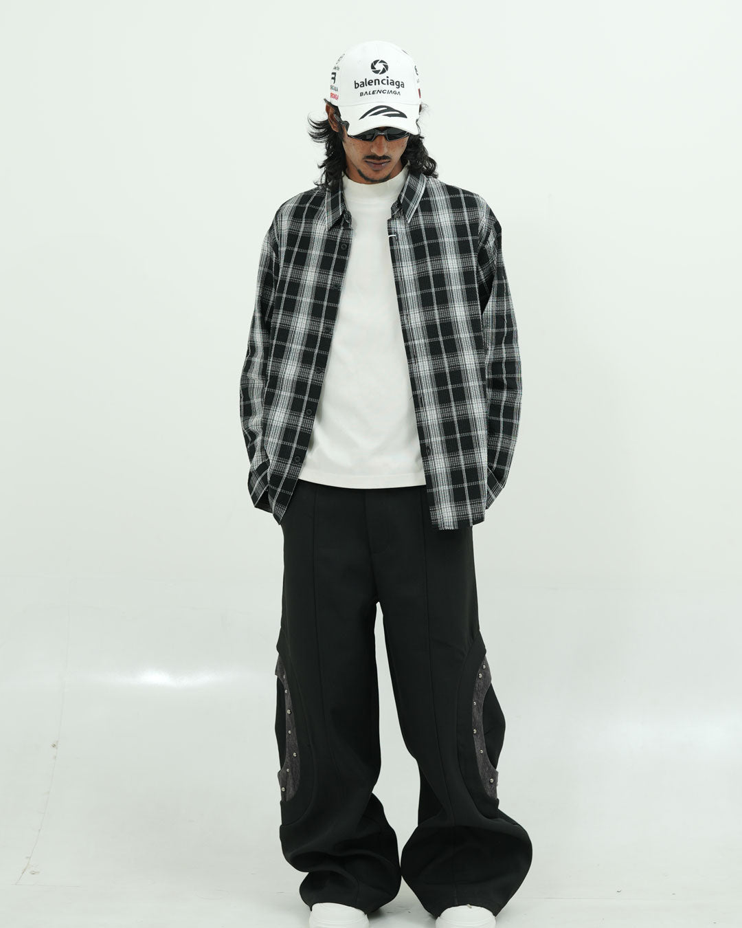 Oversized Black Check Textured Shirt