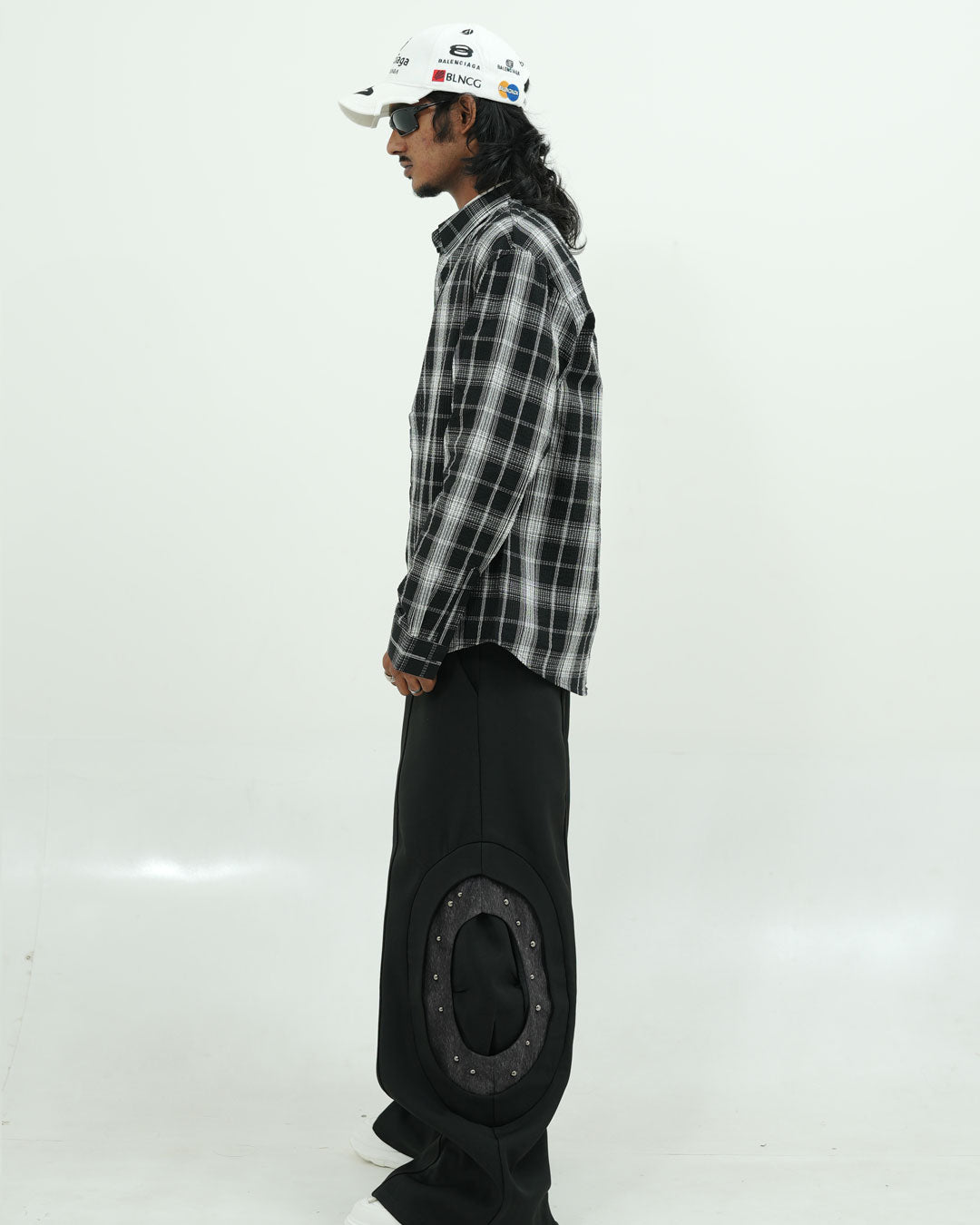 Oversized Black Check Textured Shirt