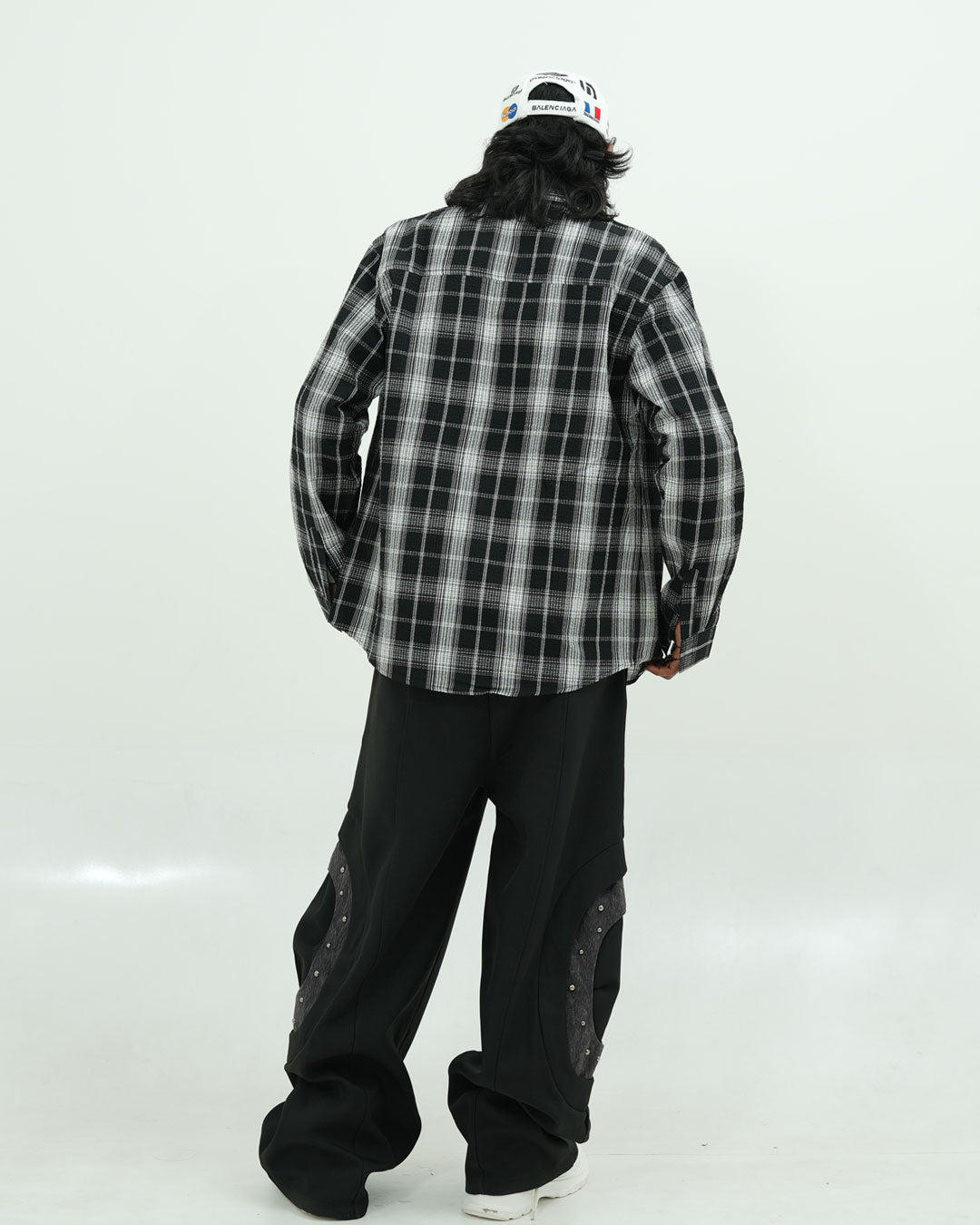 Oversized Black Check Textured Shirt