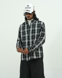 Oversized Black Check Textured Shirt