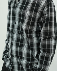 Oversized Black Check Textured Shirt