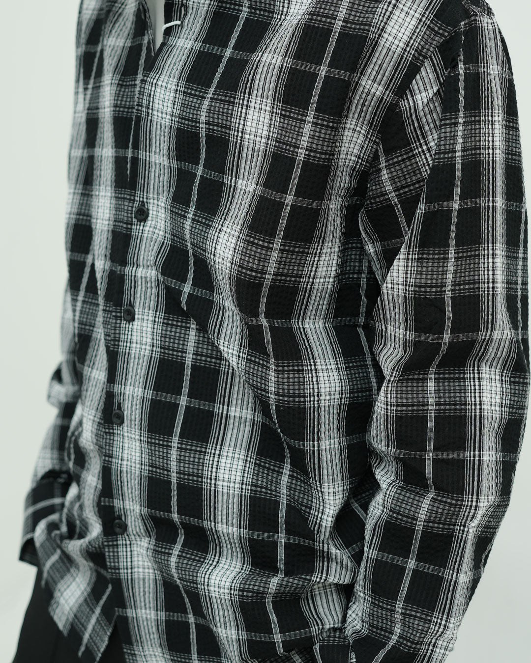 Oversized Black Check Textured Shirt