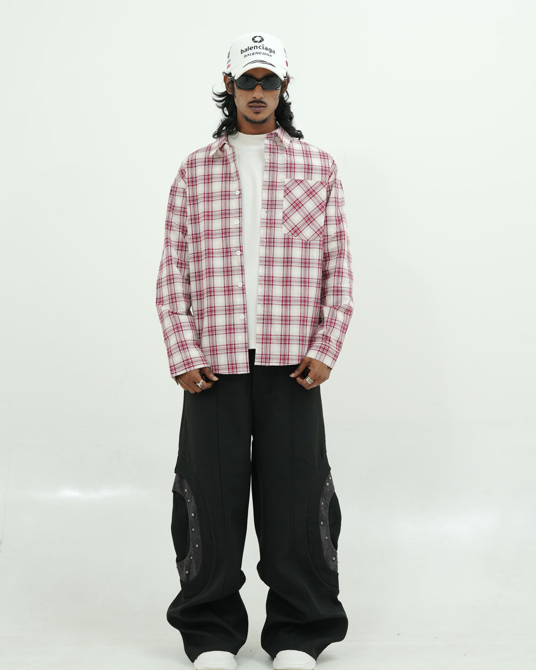 Oversized Red & Off-White Check Shirt