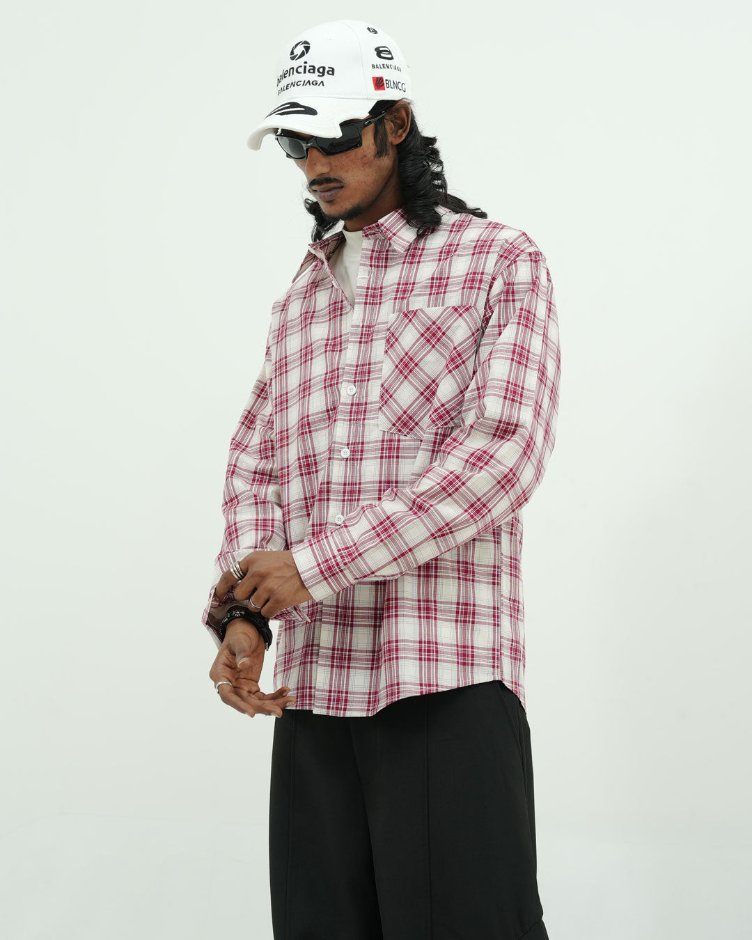 Oversized Red & Off-White Check Shirt
