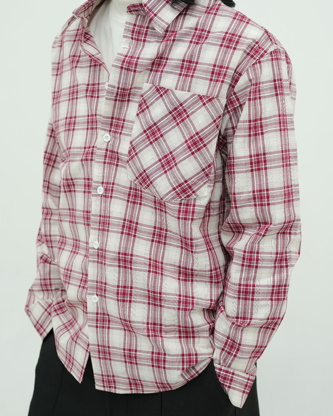 Oversized Red & Off-White Check Shirt