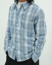Light Blue Textured Plaid Full -Sleeve Shirt