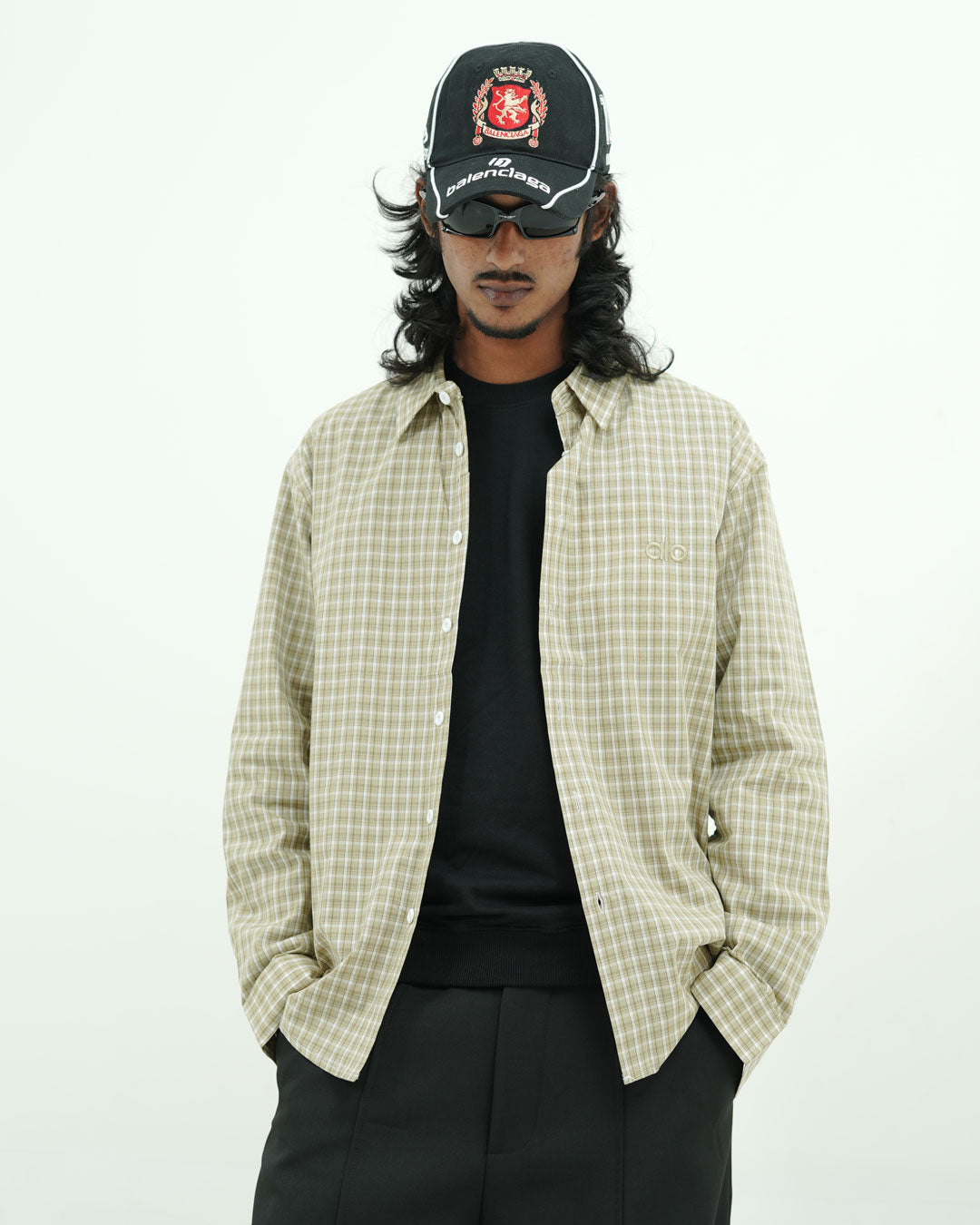 Beige Check Textured Full -Sleeve Shirt
