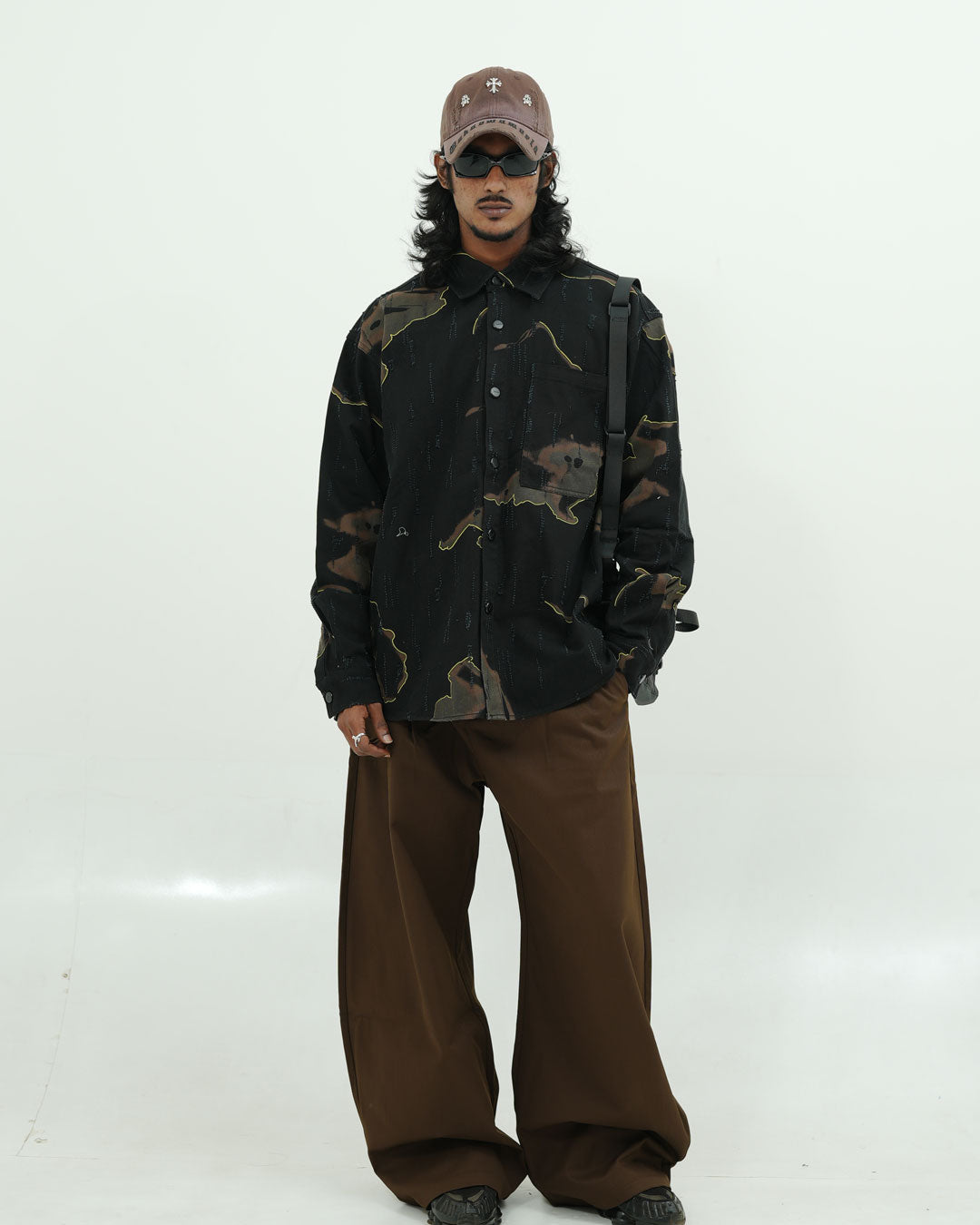 Black Abstract Printed Oversized Shirt