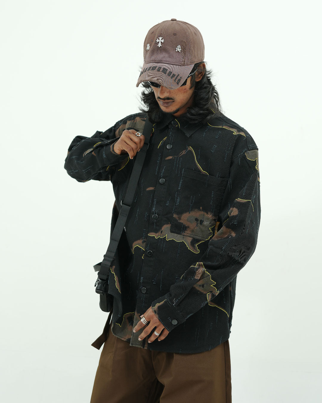 Black Abstract Printed Oversized Shirt