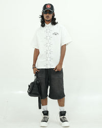 GATHERCLUB STAR STITCH OVERSIZED WHITE SHIRT