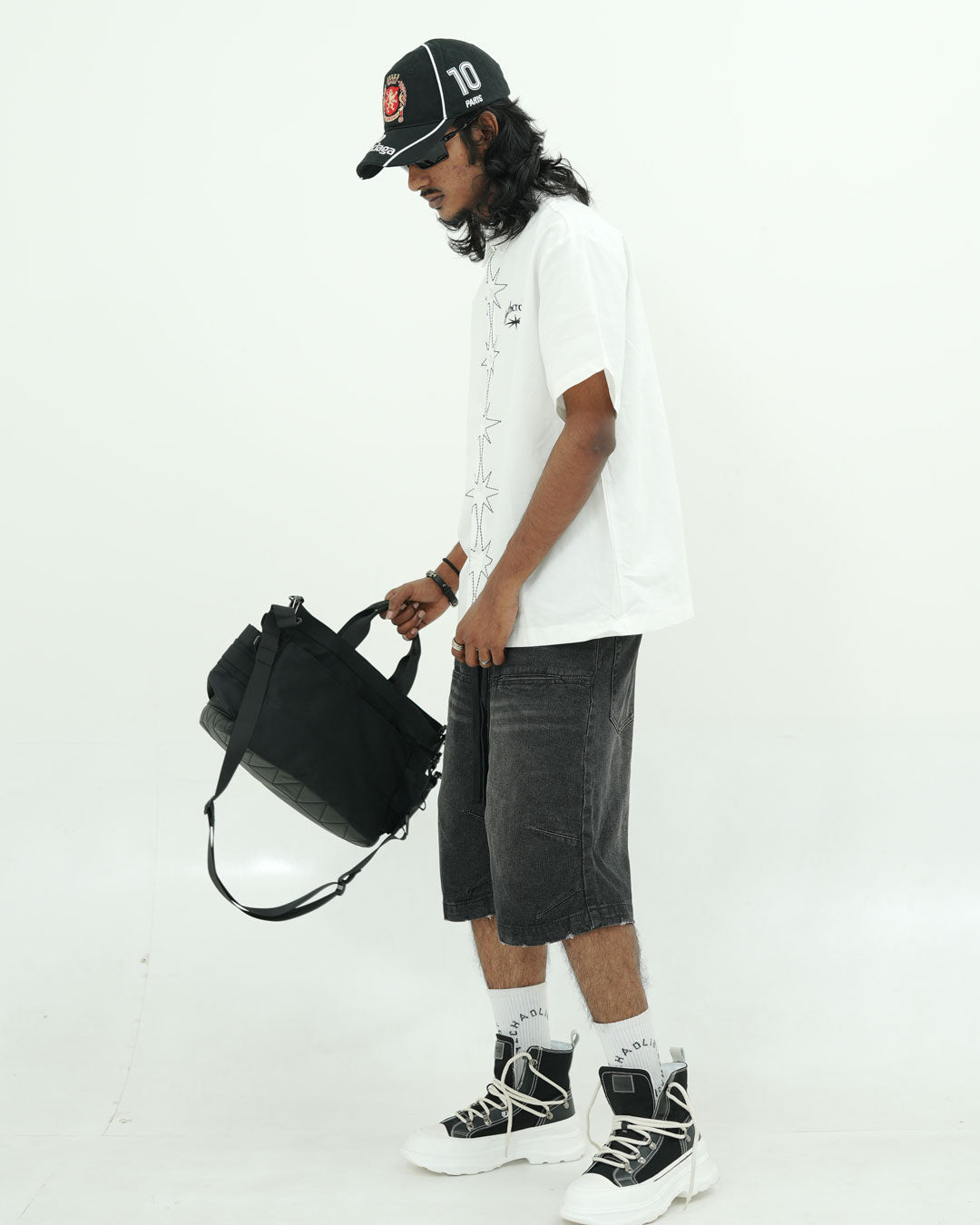 GATHERCLUB STAR STITCH OVERSIZED WHITE SHIRT