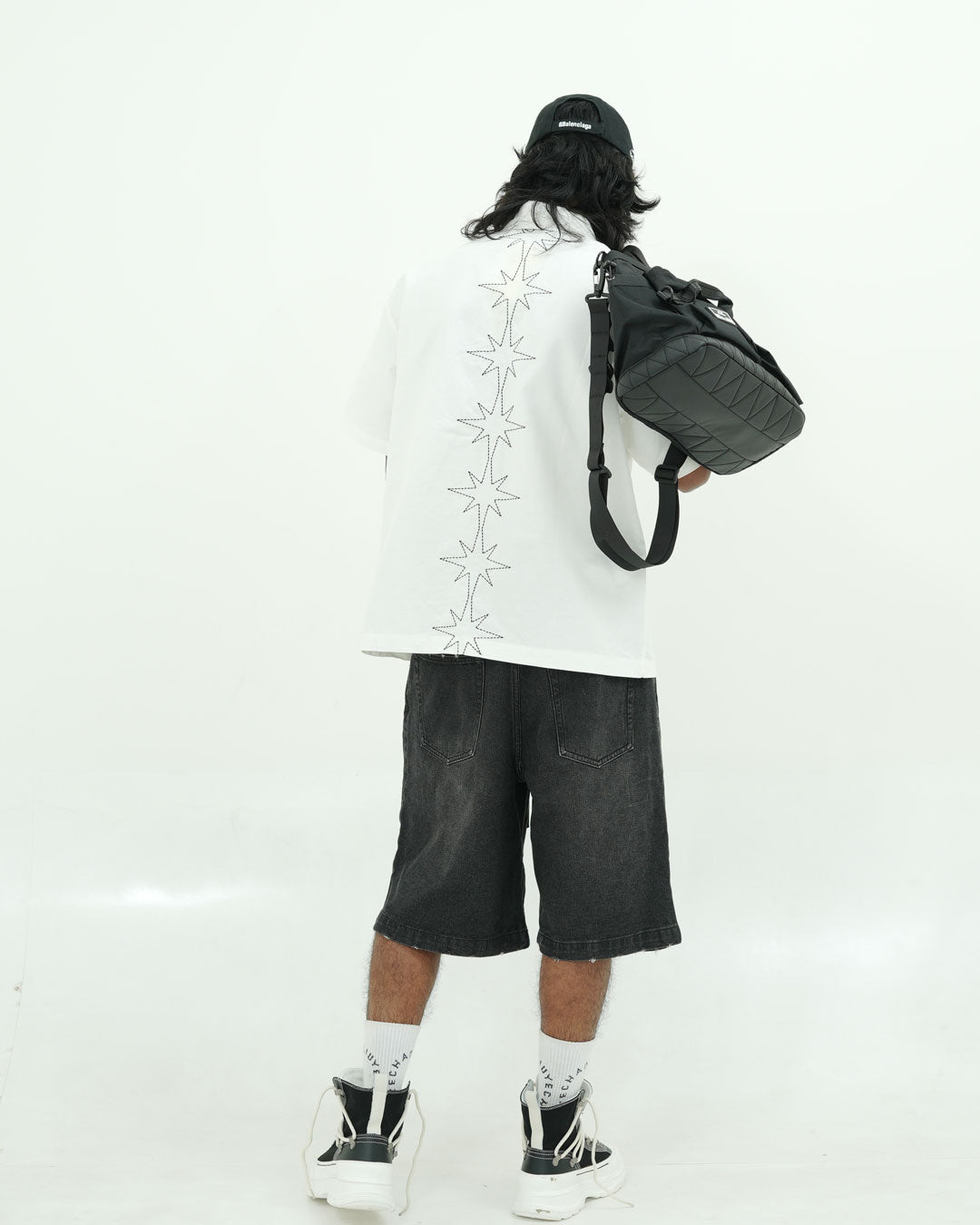 GATHERCLUB STAR STITCH OVERSIZED WHITE SHIRT