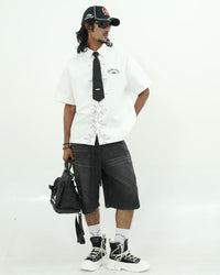 GATHERCLUB STAR STITCH OVERSIZED WHITE SHIRT