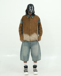 OVERSIZED PANELLED DENIM SHIRT WITH WASHED FADE FINISH