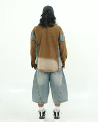 OVERSIZED PANELLED DENIM SHIRT WITH WASHED FADE FINISH