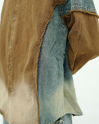 OVERSIZED PANELLED DENIM SHIRT WITH WASHED FADE FINISH