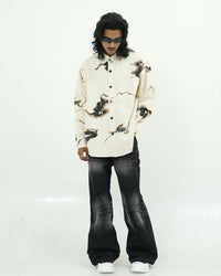 OVERSIZED ABSTRACT PRINT DENIM SHIRT